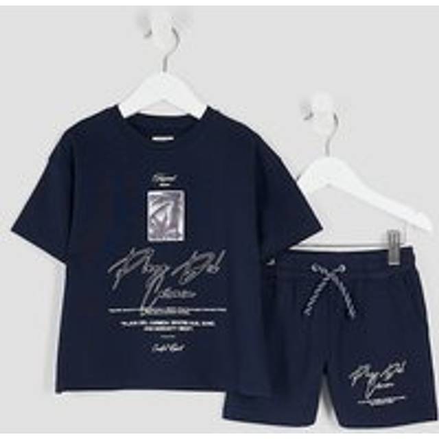 River Island Mini Boy Palm Tree Patch T-shirt And Shorts Set - Navy, Navy, Size Age: 3-4 Years - age: 3-4 YEARS