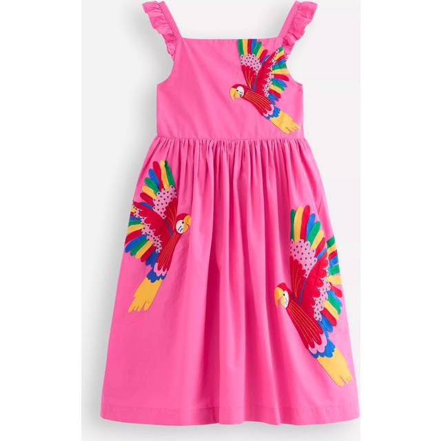Mini Boden Kids' Annalisa Cotton Applique Midi Dress, Sorbet Pink Birds