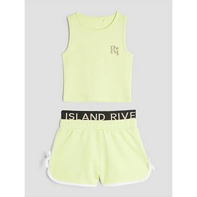 River Island Mini Girls Green Ri Runner Shorts Set - 3-4 Yrs