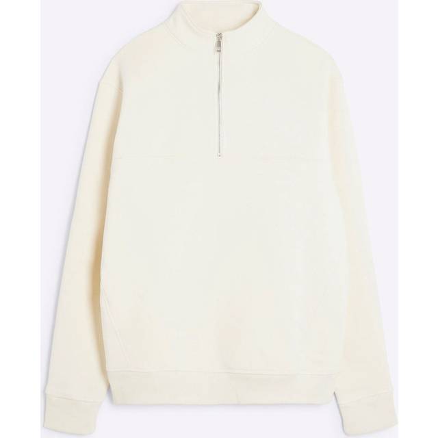 Mens River Island Cream Regular Fit Zip Funnel Sweatshirt