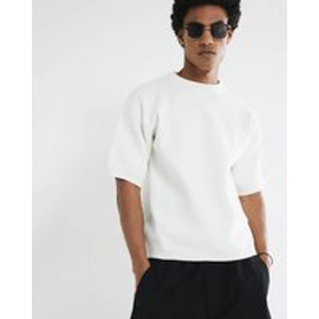 Mens River Island Cream Short Sleeve Boucle Knitted T-Shirt