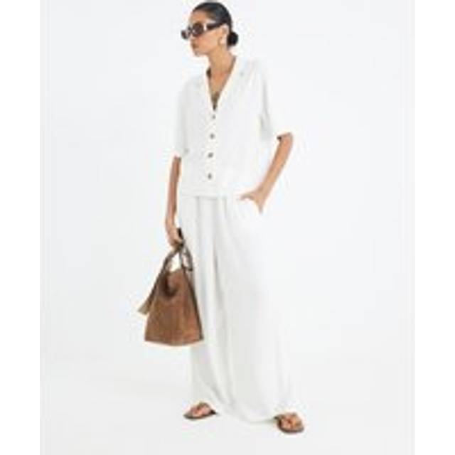 River Island Womens White Linen Blend Wide Leg Trousers - XS