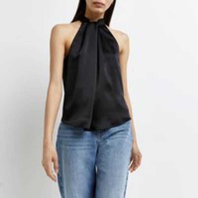 River Island Womens Black Satin Halter Neck Top - 10