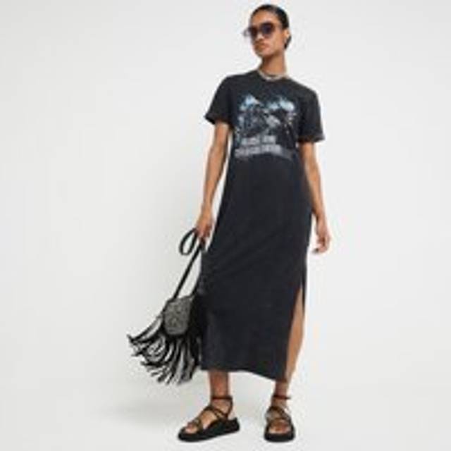 River Island Womens Grey Eagle Flame Rock Midi T-Shirt Dress - L