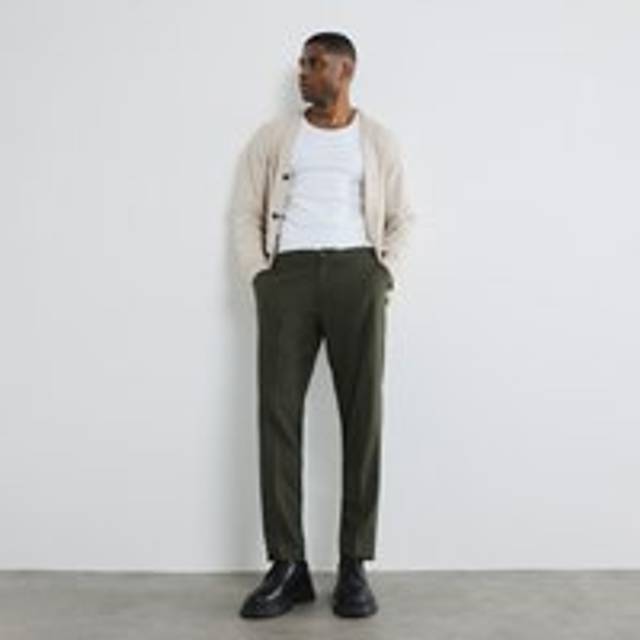 Mens River Island Khaki Pinstripe Slim Trousers - 36R