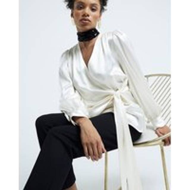 River Island Womens White Long Sleeved Wrap Blouse - 18