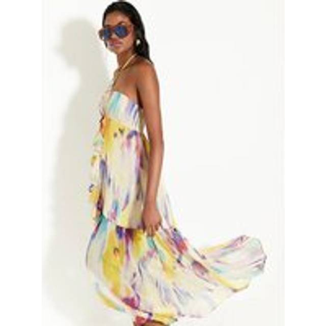River Island Womens Purple Blurred Print Frill Beach Maxi Dress - XS
