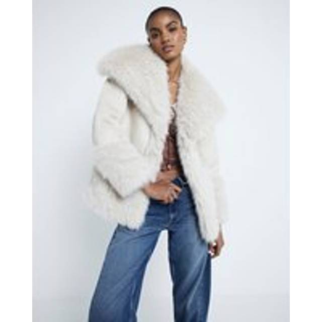 River Island Womens Cream Faux Fur Trim Jacket - 6