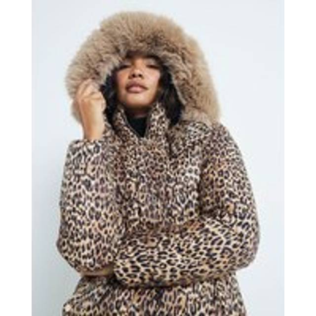 River Island Womens Brown Faux Fur Leopard Puffer Jacket - 14