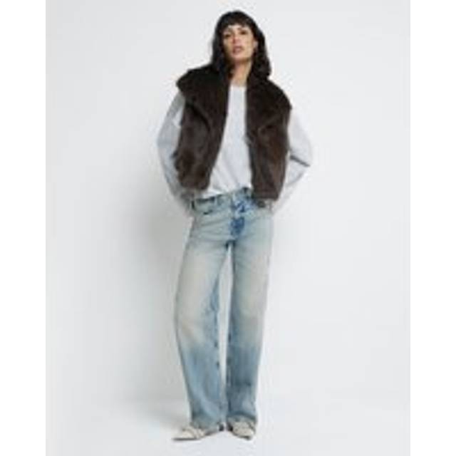 River Island Womens Brown Faux Fur Crop Gilet - L