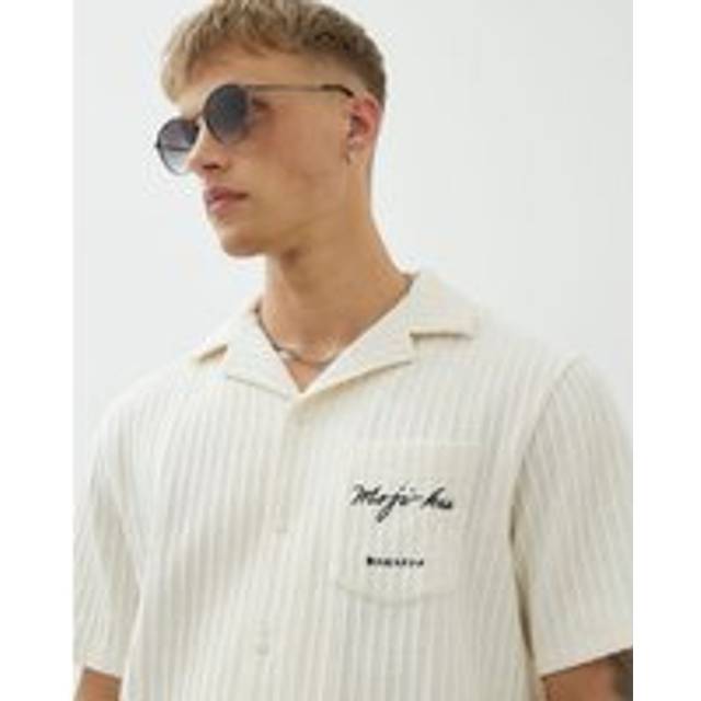 Mens River Island Cream Dragon Ribbed Embroidered Shirt