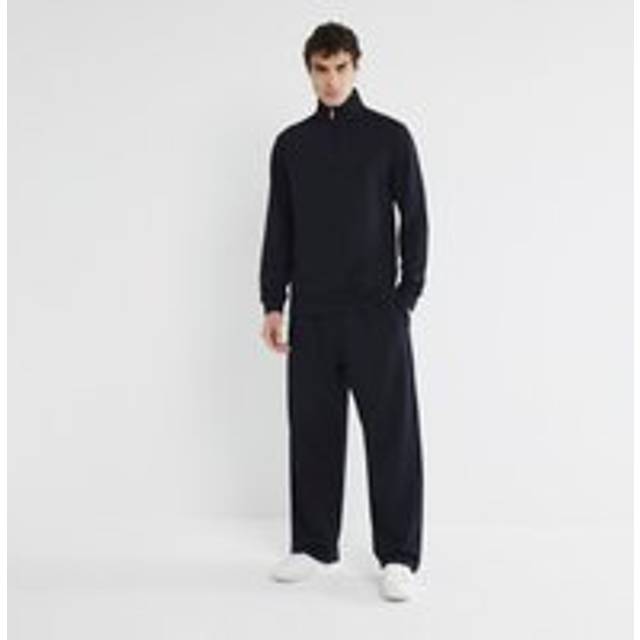 Mens River Island Navy Wide Leg Twill Joggers - XS