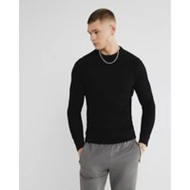 Mens River Island Black Muscle Fit Textured Jumper - S