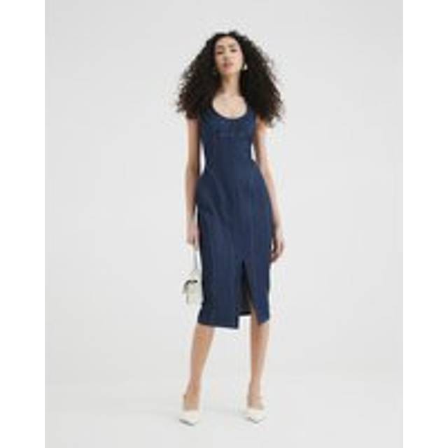 River Island Womens Blue Denim Tailored Zip Front Midi Dress - 14