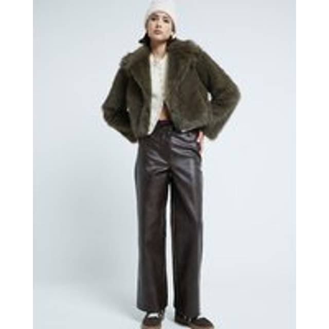 River Island Womens Brown Faux Leather Tailored Hybrid Trousers - 18
