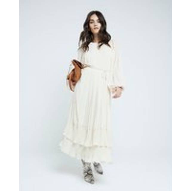 River Island Womens Cream Long Sleeved Pleated Midi Dress - 16