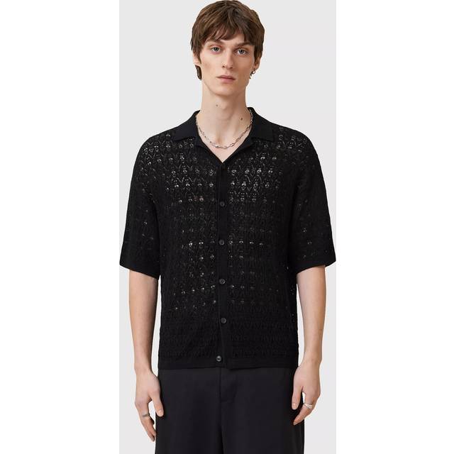 AllSaints Loire Cotton Blend Slim Fit Textured Cardigan, Black