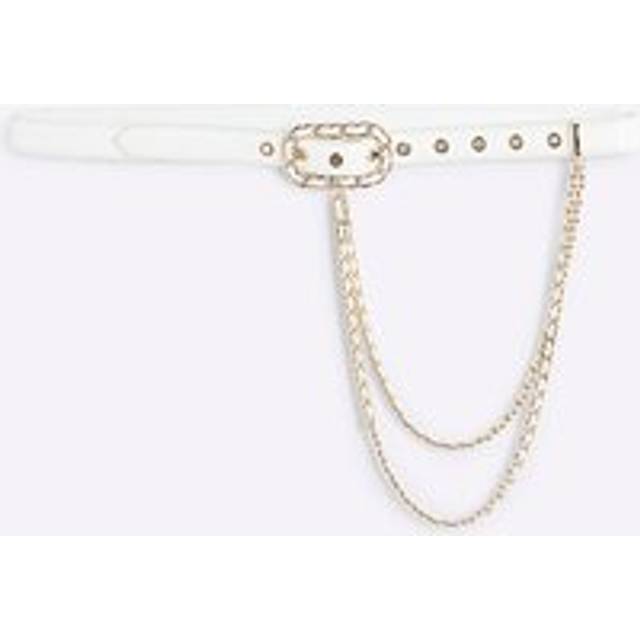 River Island Womens White Patent Belt With Draped Chain - L