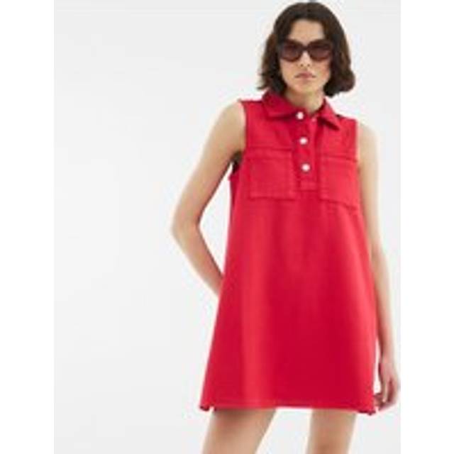 River Island Womens Red Denim Sleeveless Collared Shirt Dress - 12