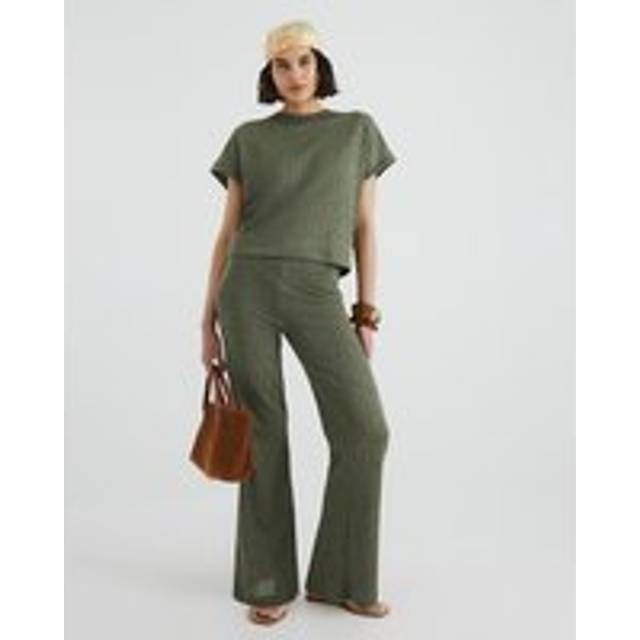 River Island Womens Khaki Knit Ribbed Glitter Wide Leg Trousers - M