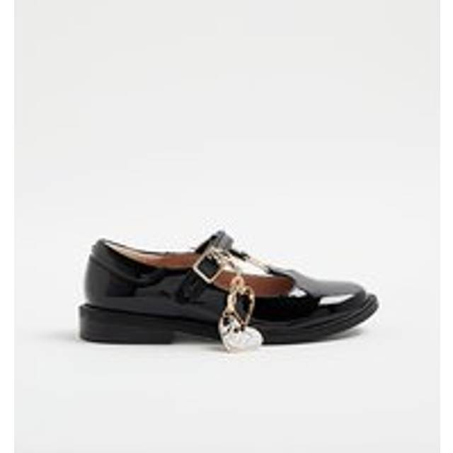 River Island Girls Black T-Bar Charm Ballet Pumps - c13