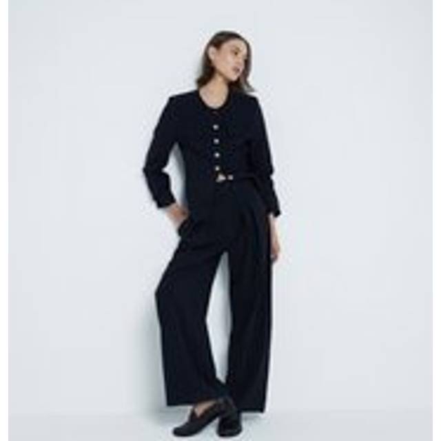 River Island Womens Navy Pinstripe Wide Leg Trousers - 12S