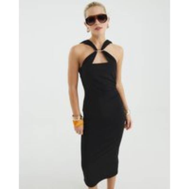 River Island Womens Black Ring Detail Halter Neck Midi Dress - XS