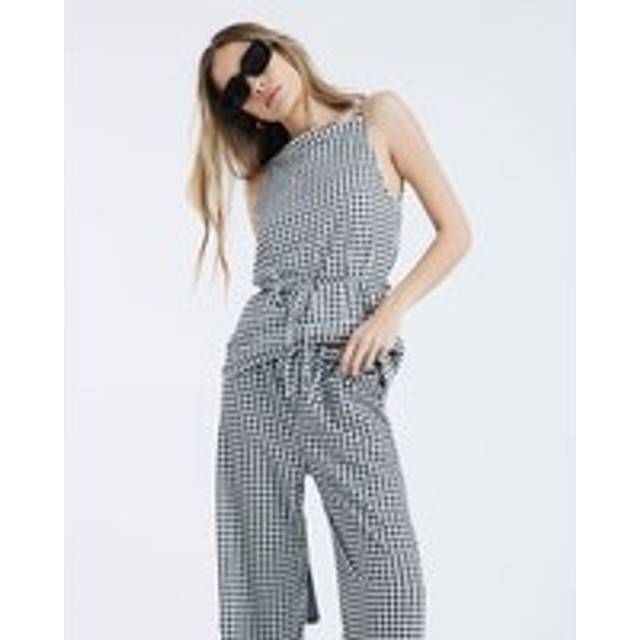 River Island Womens Black Gingham Wide Leg Trousers - S