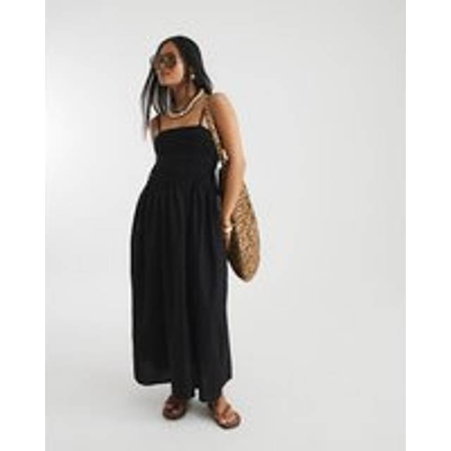 River Island Womens Petite Black Strappy Shirred Maxi Dress - 8