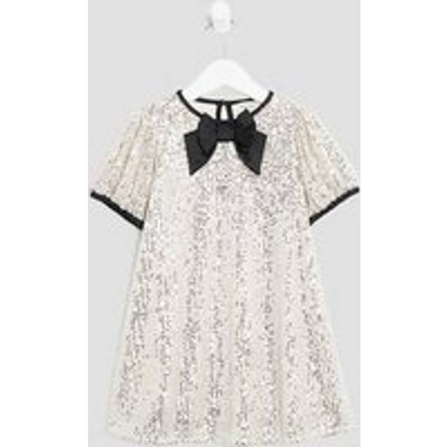 River Island Mini Girls Silver Sequin Bow Shift Dress - 3-4 Yrs