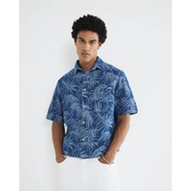 Mens River Island Blue Denim Boxy Fit Palm Print Shirt - XL