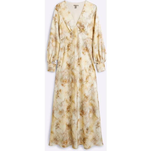 River Island Womens Yellow Long Sleeve V-Neck Midi Slip Dress - 6