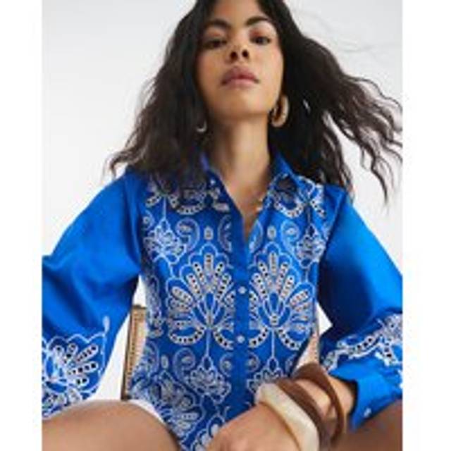 River Island Womens Blue Long Sleeve Cutwork Shirt
