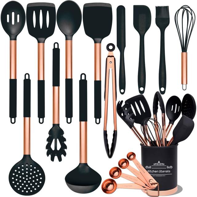BBN Silicone Kitchen Utensils Set, 17 Pcs Non-Stick Silicone Utensils for Cooking, Heat Resistant, Rose Gold Kitchen Accessories