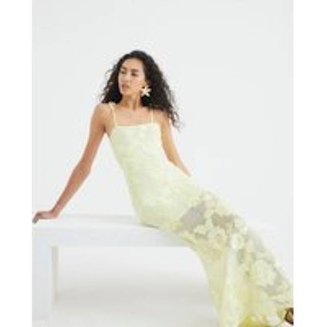 River Island Womens Yellow Floral Mesh Midi Dress - S