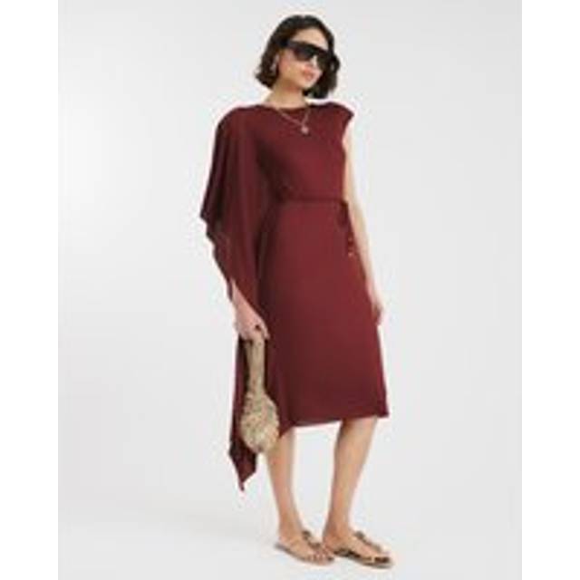 River Island Womens Rust Cape Ribbed Belted Midi Dress - Brown - S