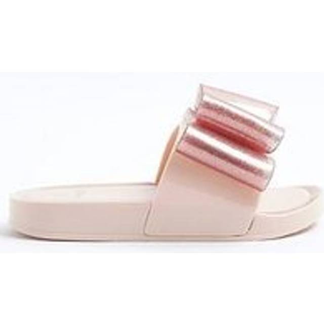 River Island Girls Bow Sliders - Pink, Pink, Size 5 Older