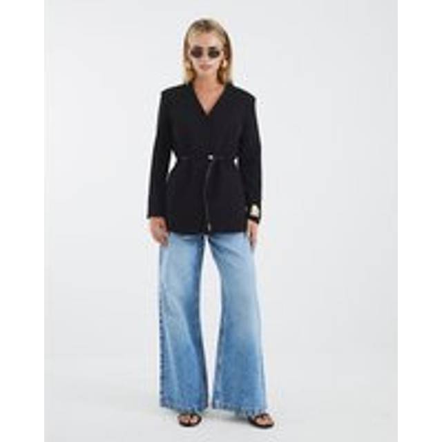 River Island Womens Petite Black Collarless Belted Blazer - S