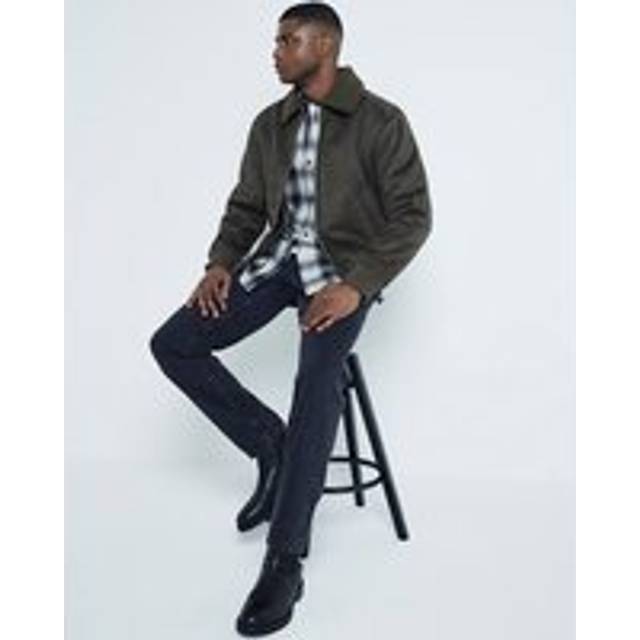 Mens River Island Khaki Regular Fit Shearling Bomber Jacket - XS