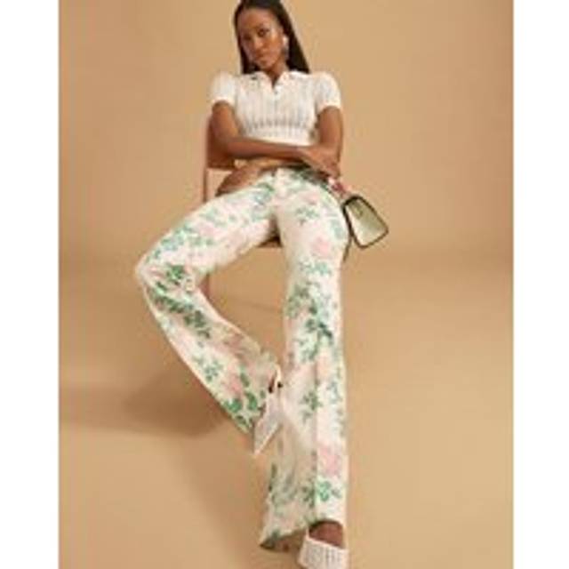 River Island Womens White High Waisted Relaxed Flare Floral Jeans - 18S