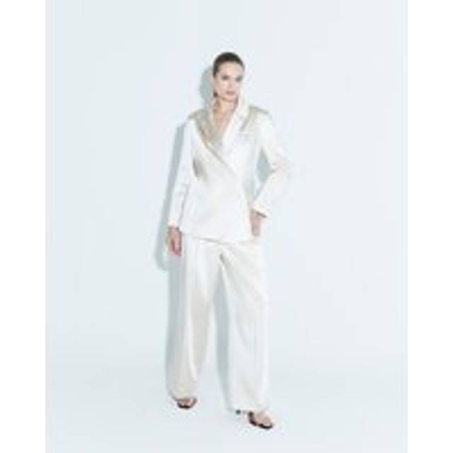 River Island Womens Cream Bonded Satin Wide Leg Trouser - 18