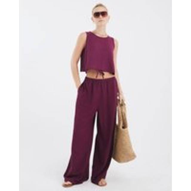 River Island Womens Purple Linen Blend Wide Leg Trousers - M