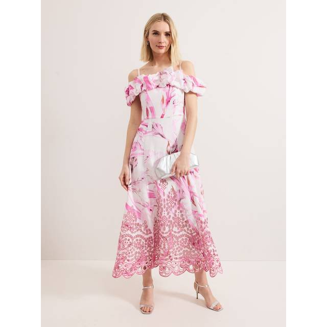 Phase Eight Esme Floral Linen Blend Dress, Pink/White