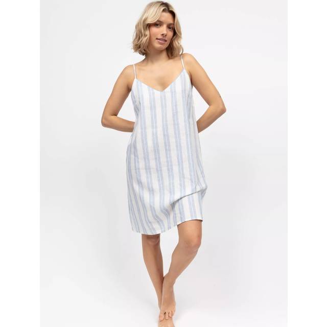 Cyberjammies Stripe Linen Blend Strappy Nightdress, Blue/White