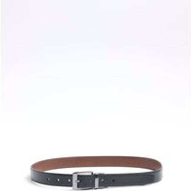 Mens River Island Black Faux Leather Reversible Tan Belt - S