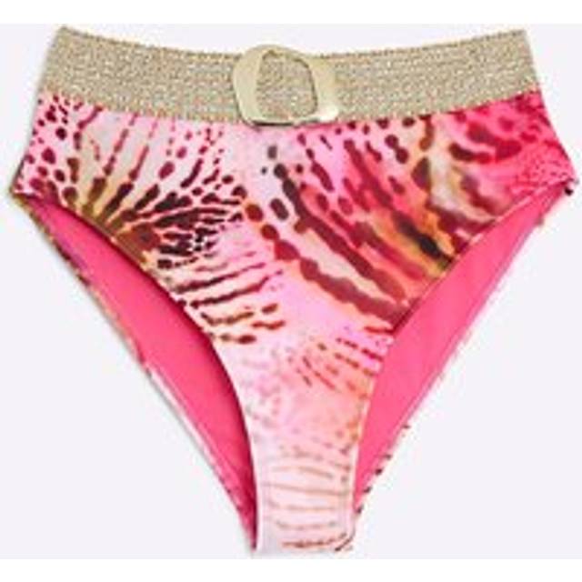 River Island Womens Pink Animal Print Buckle Bikini Bottoms - 8