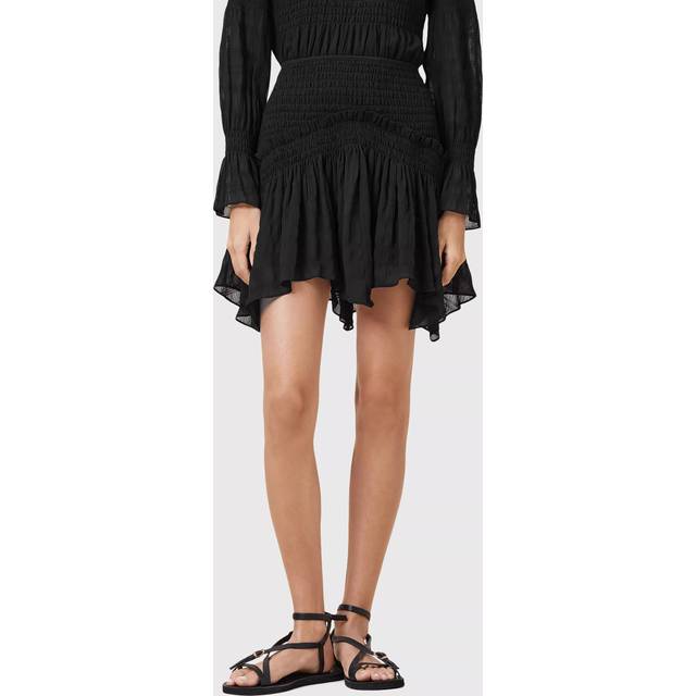 AllSaints Pamela Asymmetrical Ruffled Hem Mixed Blend Mini Skirt