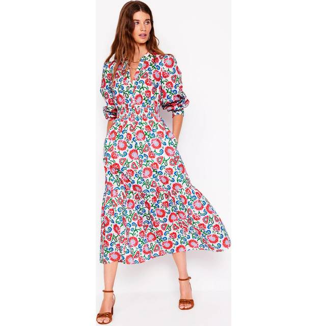 Boden Elena Floral Tiered Cotton Midi Dress
