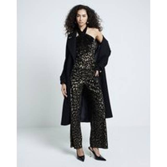 River Island Womens Black Leopard Halterneck Velvet Top - 16