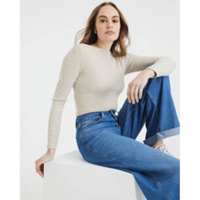 River Island Womens Beige Long Sleeve Fitted Boat Neck Top - 12
